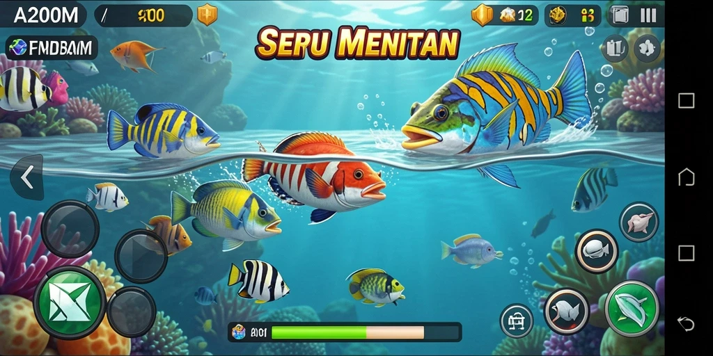 Tampilan gameplay A200M yang seru saat menembak ikan.