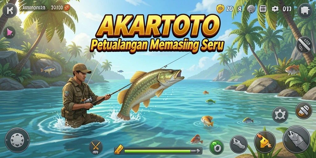Tangkapan layar gameplay AKARTOTO menampilkan pengalaman memancing yang memukau.