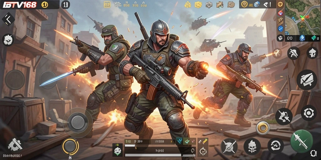 Screenshot BTV168 menampilkan aksi pertempuran seru di arena Battle Royale.