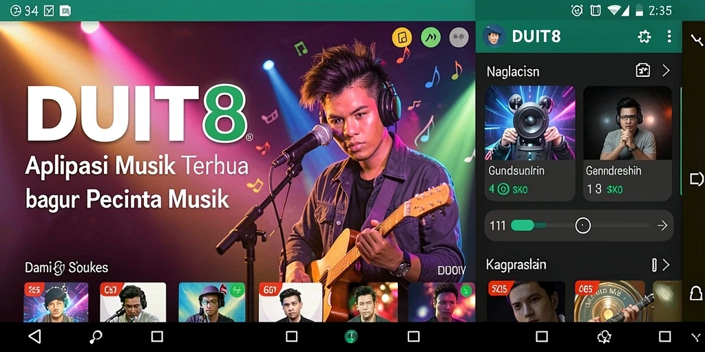 Tampilan UI menarik dengan berbagai pilihan lagu dan permainan musik.