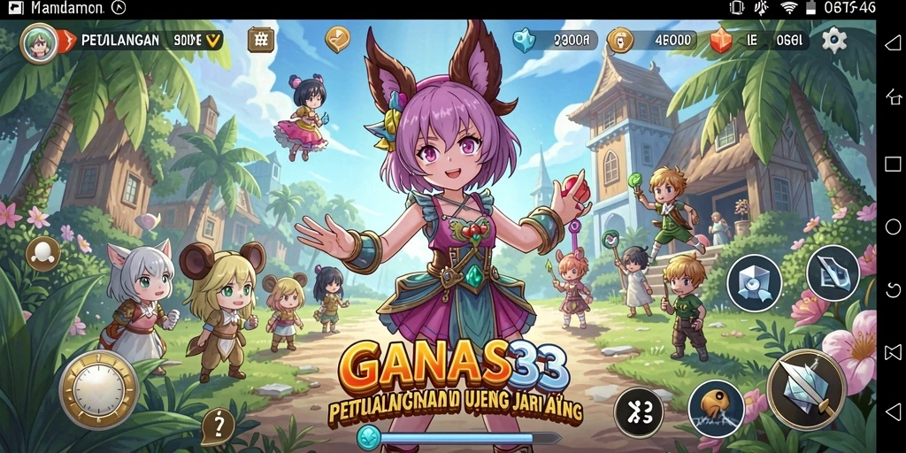 Tampilan gameplay menarik dari GANAS33 dengan karakter anime yang ikonik.