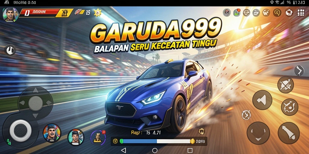 Screenshot utama GARUDA999 menampilkan balapan yang cepat dan intens.