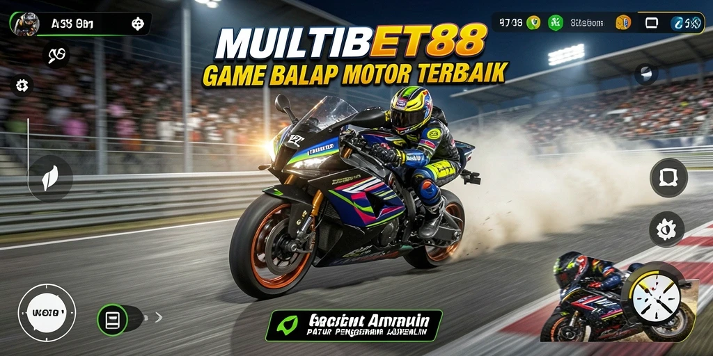 Gameplay seru MULTIBET88 dengan motor balap di trek.