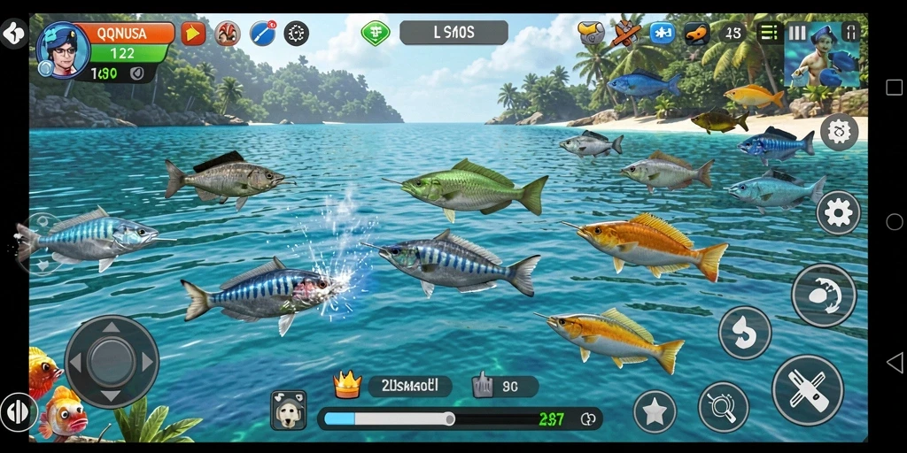 Tampilan gameplay QQNUSA yang seru dan menghibur saat menembak ikan.