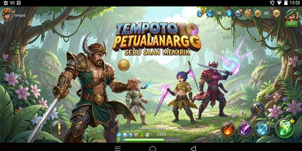 Screenshot utama TEMPOTOTO menampilkan aksi gameplay RPG yang mendebarkan.