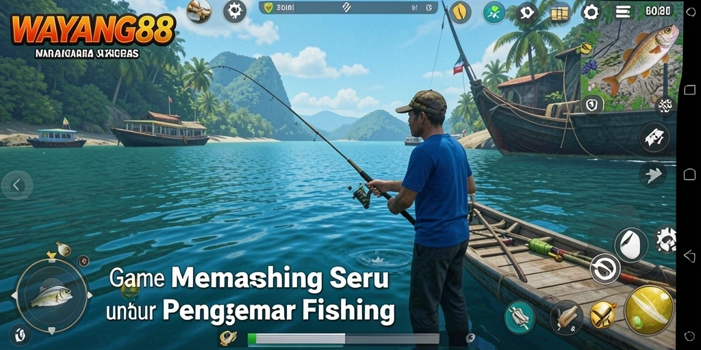 Screenshot utama WAYANG88 menampilkan gameplay memancing yang seru dan menantang.